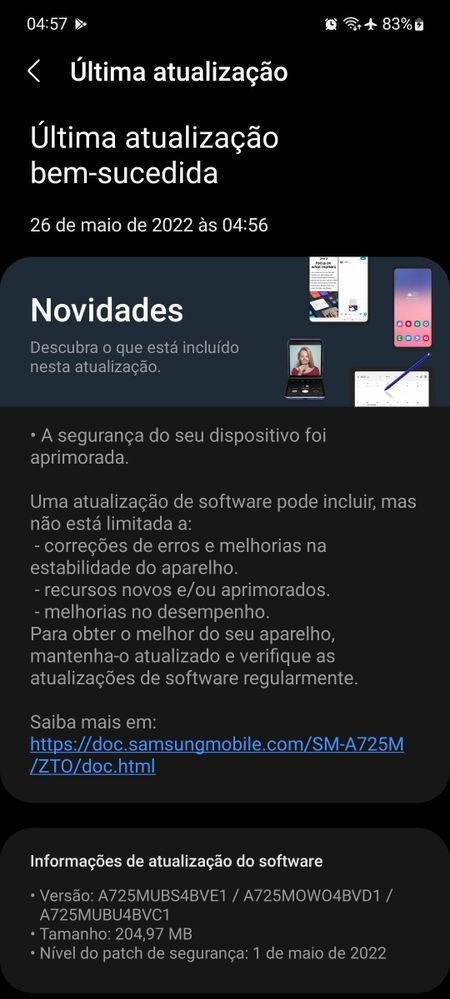 Samsung Galaxy A72 Brazil May 2022 security update