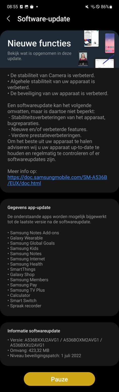 Galaxy A53 July 2022 Patch Update