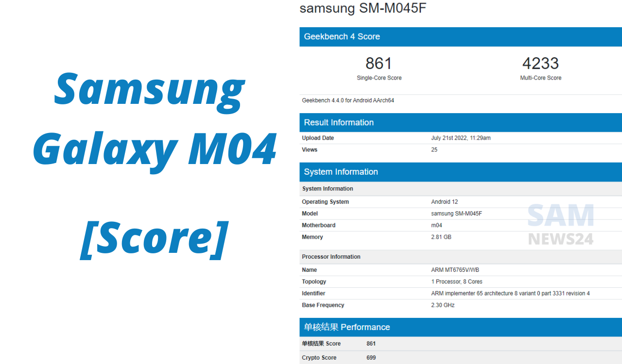 Samsung Galaxy M04 Geekbench