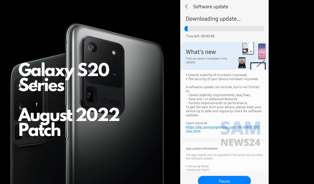 Samsung Galaxy S20 series August 2022 security update