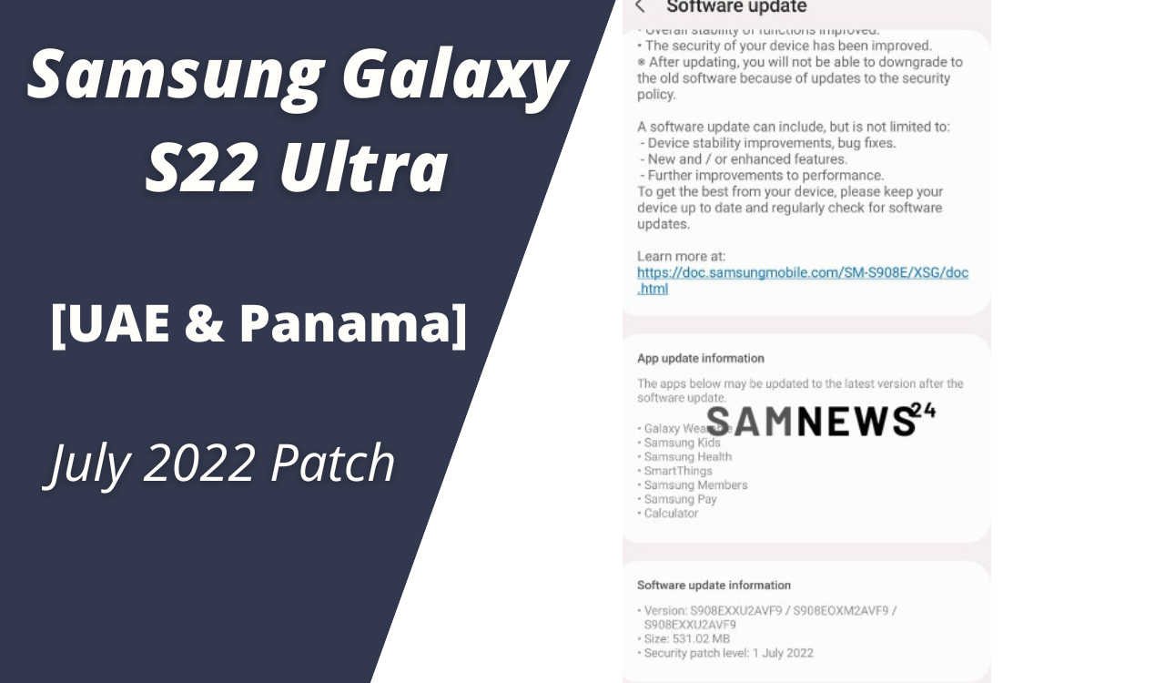 Samsung Galaxy S22 Ultra July 2022 patch - UAE and Panama