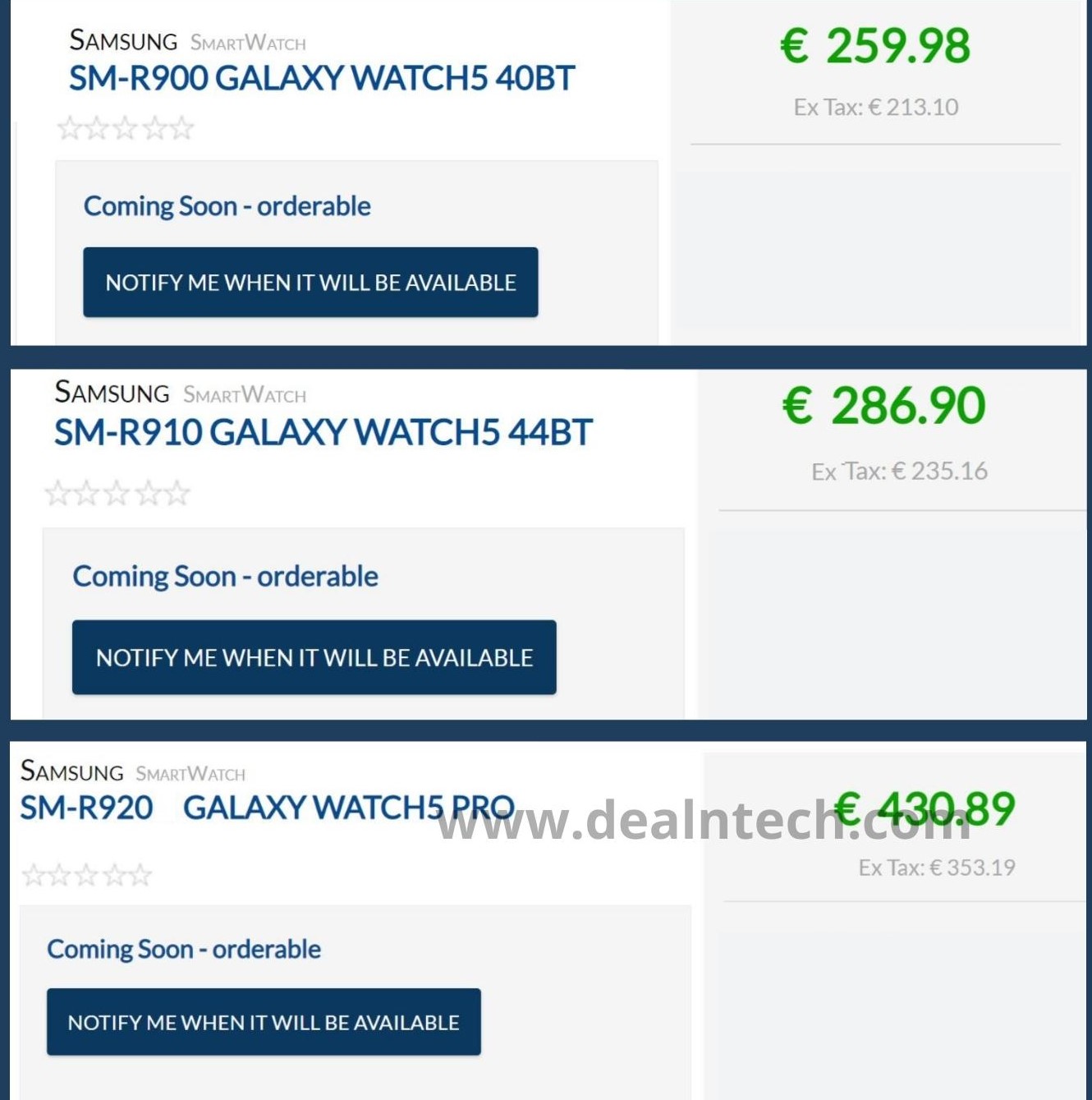 Samsung Galaxy Watch 5 and Watch 5 Pro Pricing Details