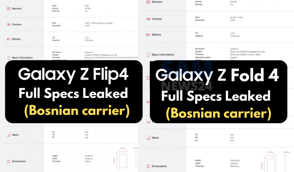 Bosnian carrier Galaxy Z Flip 4 and Z Fold 4 specifications