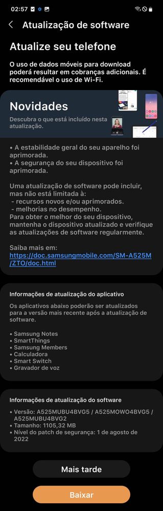 Galaxy A52 4G August 2022 patch Brazil