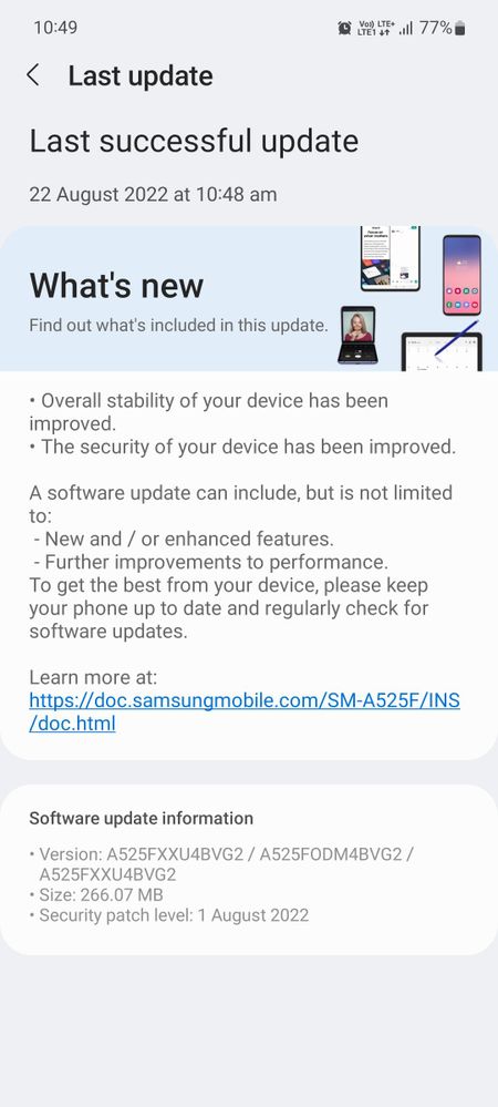 Galaxy A52s 5G August 2022 security update