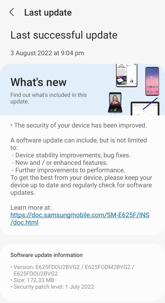 Galaxy F62 July 2022 security update India