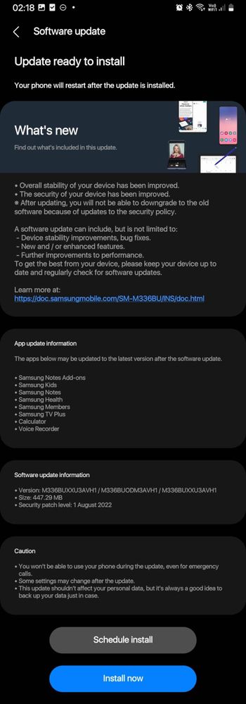 Galaxy M33 5G August 2022 patch update INdia