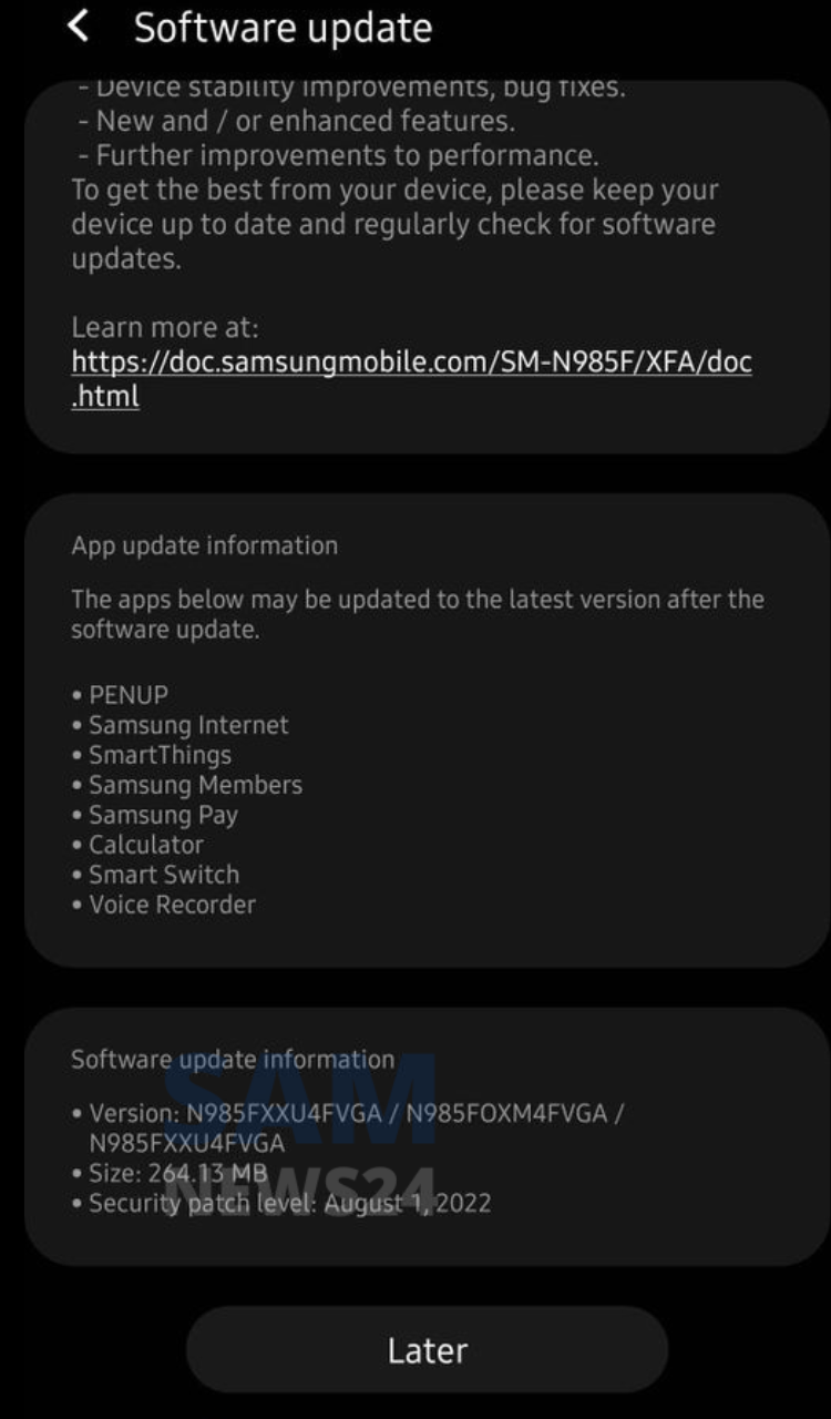 Galaxy Note 20 Ultra August 2022 Update South Africa