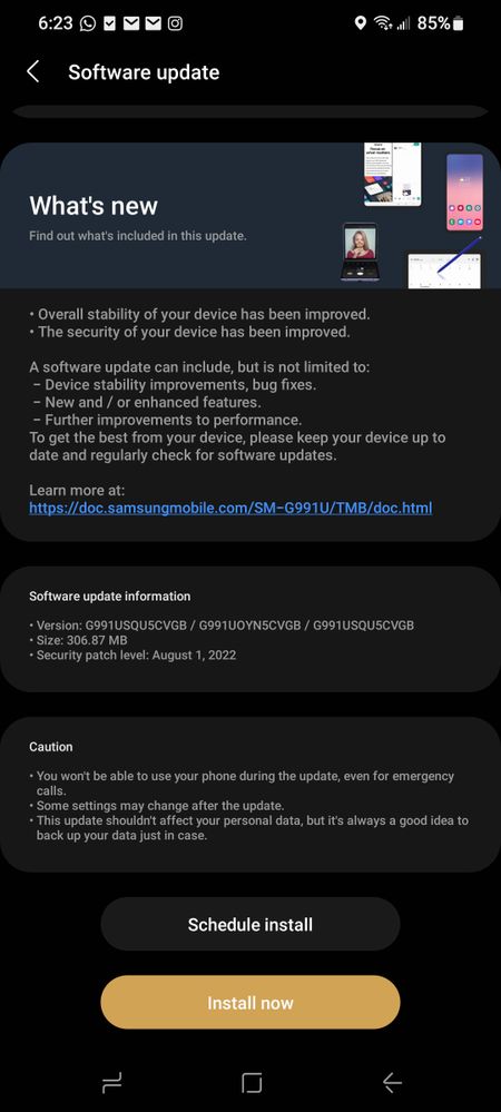 Galaxy S21 August 2022 patch update T-Mobile