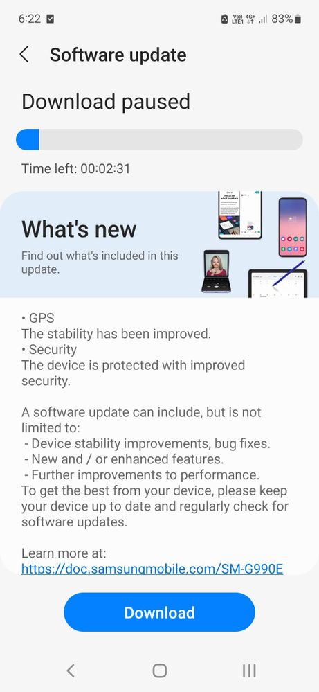 Galaxy S21 FE August 2022 Patch update India
