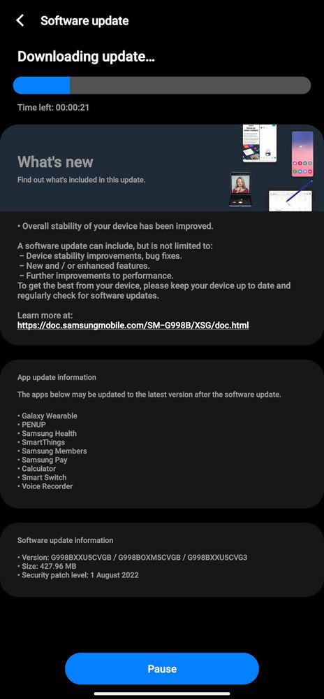Galaxy S21 Ultra UAE August 2022 patch update
