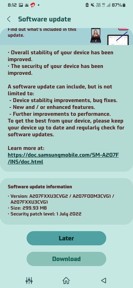 Samsung Galaxy A20s July 2022 Security Update India