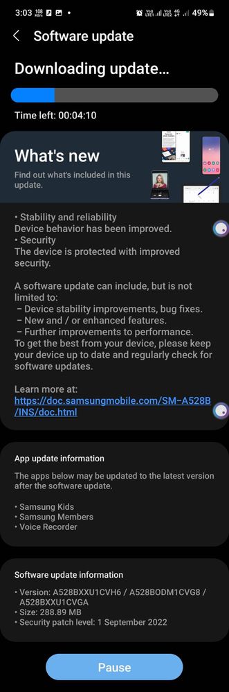 Galaxy A52 September 2022 patch India