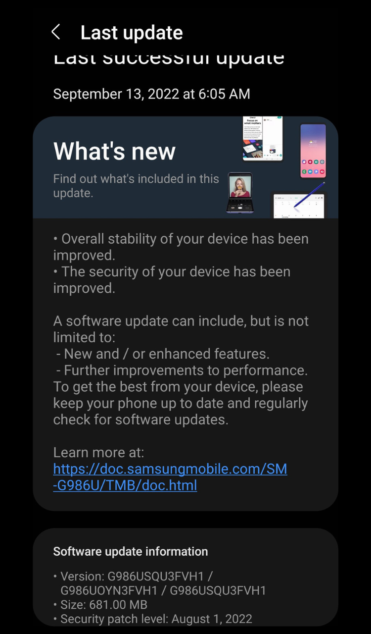 Galaxy S20 Plus T-Mobile August 2022 patch update
