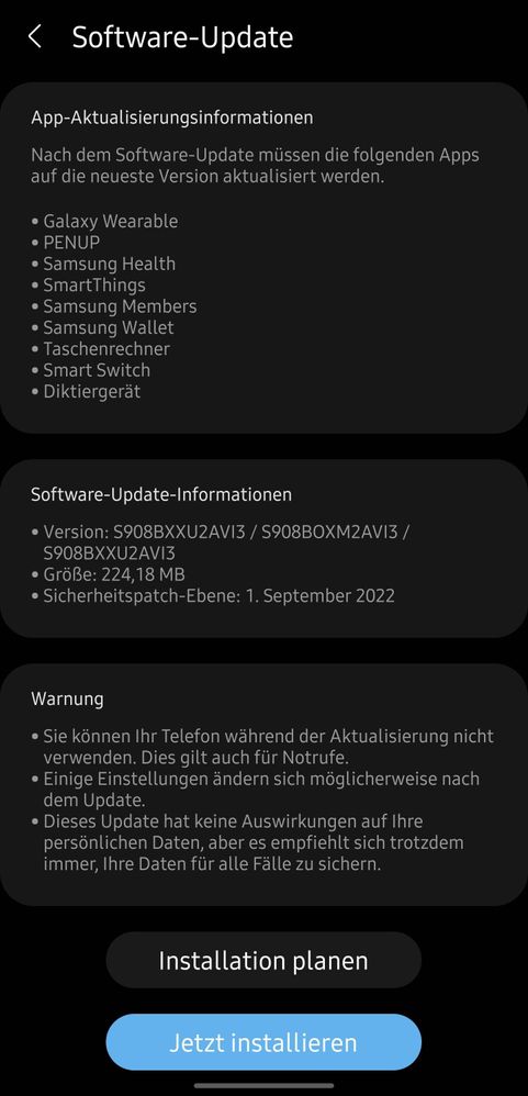 Galaxy S22 Ultra September 2022 patch Europe
