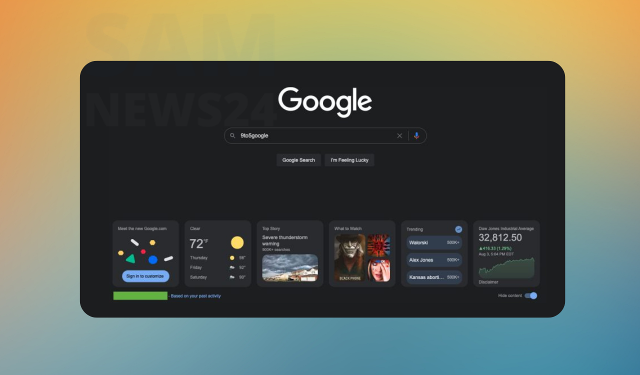 New Google home page with widgets