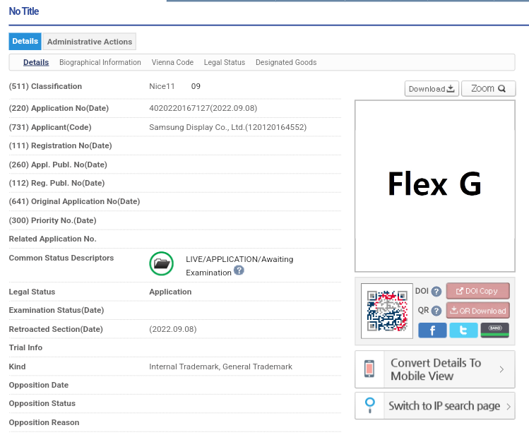 Samsung Display trademarks Flex G