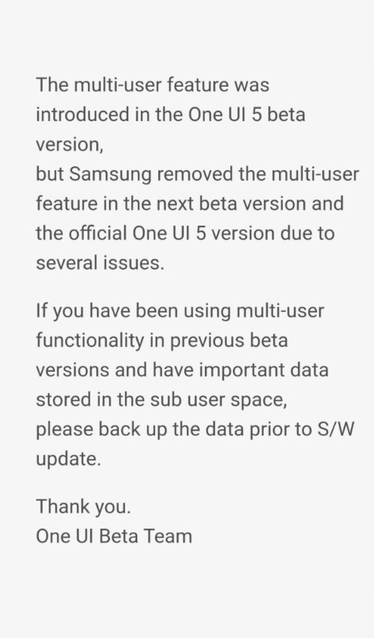 Samsung removed multi-user profiles feature in One UI 5 (Android 13)