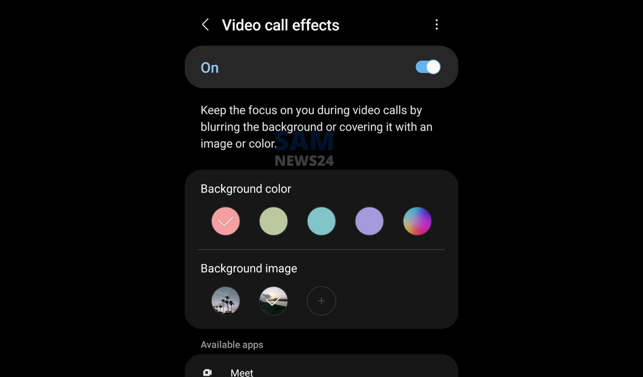 Thay đổi nền phông cho cuộc gọi video trên Samsung để tạo sự độc đáo và gây ấn tượng cho người đối thoại. Bạn có thể chọn chủ đề, màu sắc hay phối hợp những hình ảnh phù hợp với nội dung cuộc họp để tạo hiệu ứng thị giác độc đáo.