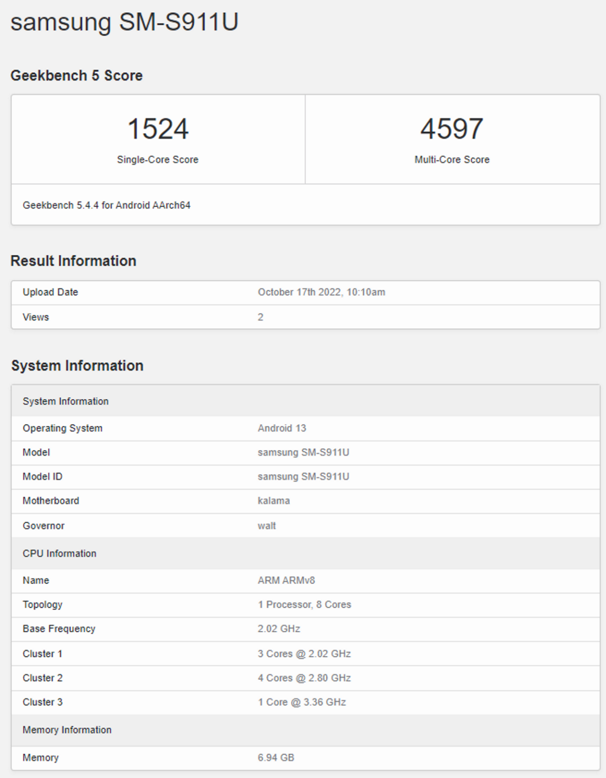 Samsung Galaxy S23 appeared on Geekbench
