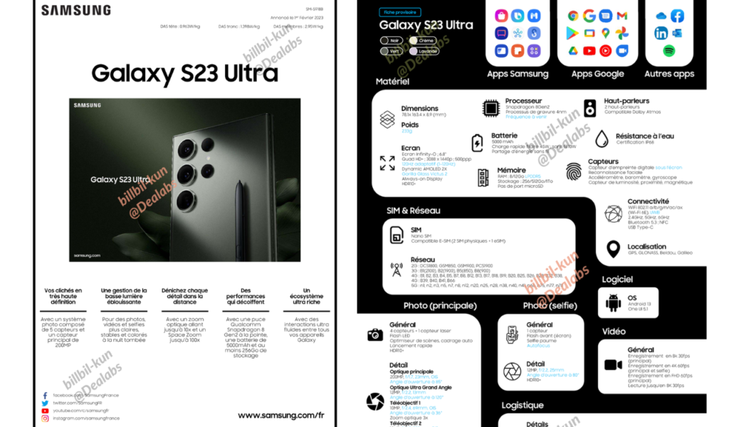 Galaxy S23 Ultra France Specs leaked