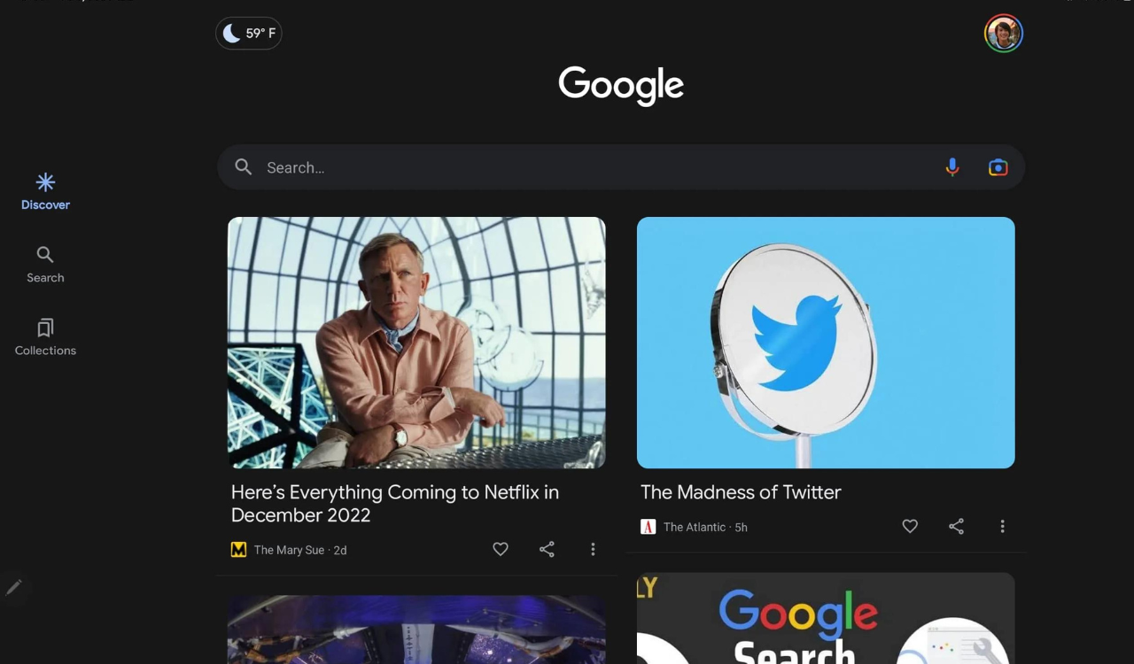 Google Discover three-column UI News