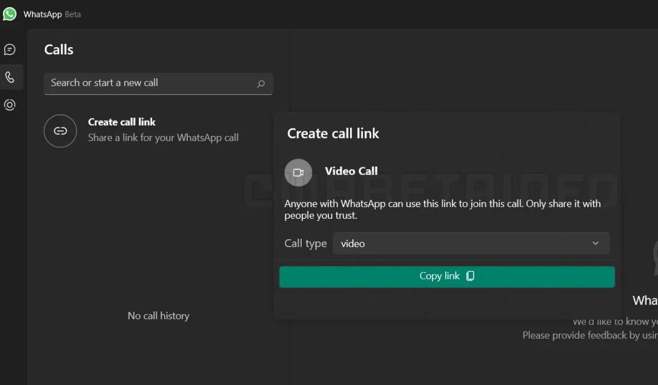 WhatsApp Introduces Call Links Feature for Windows