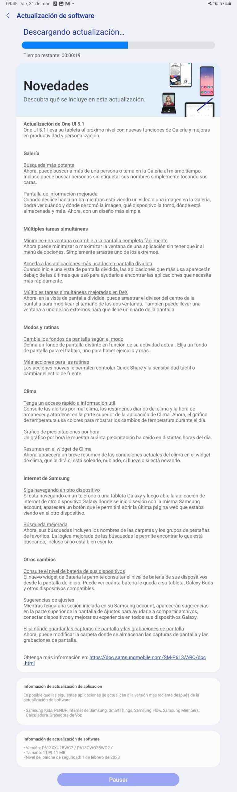 Galaxy Tab S6 Lite 2022 One UI 5.1 Argentina