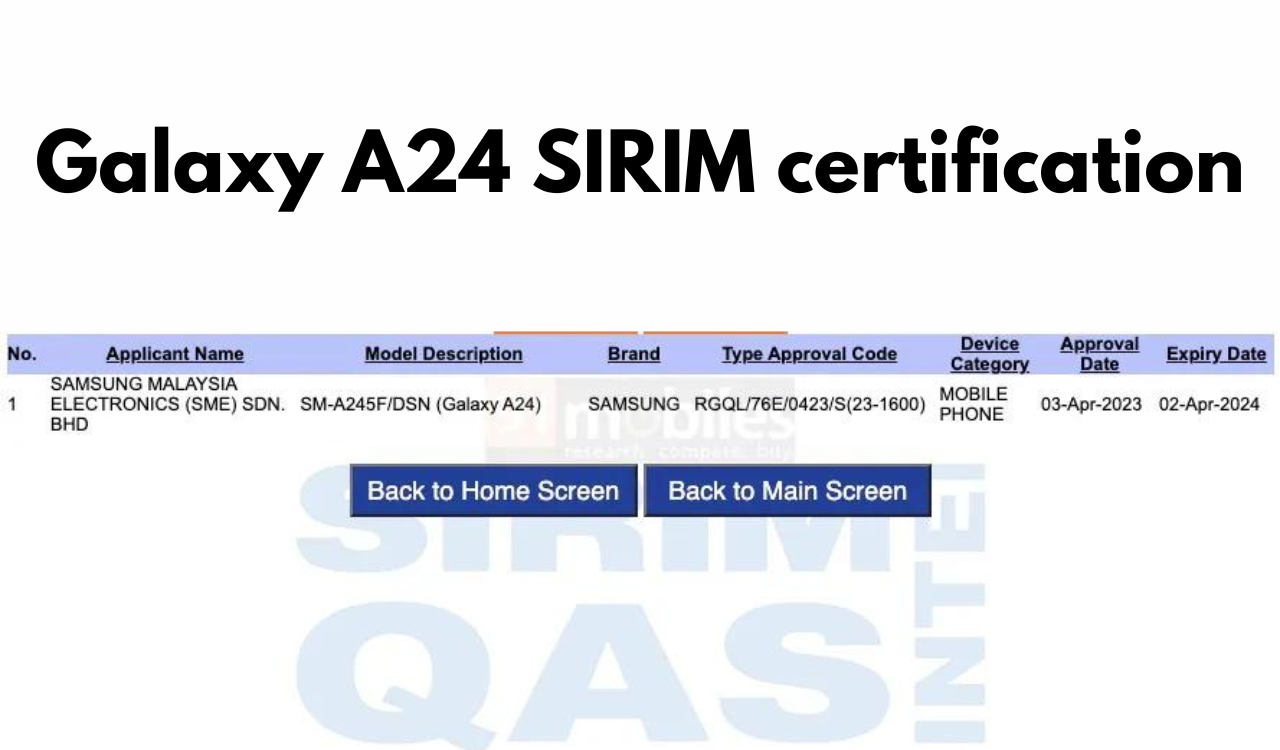 Galaxy A24 spotted on SIRIM certification