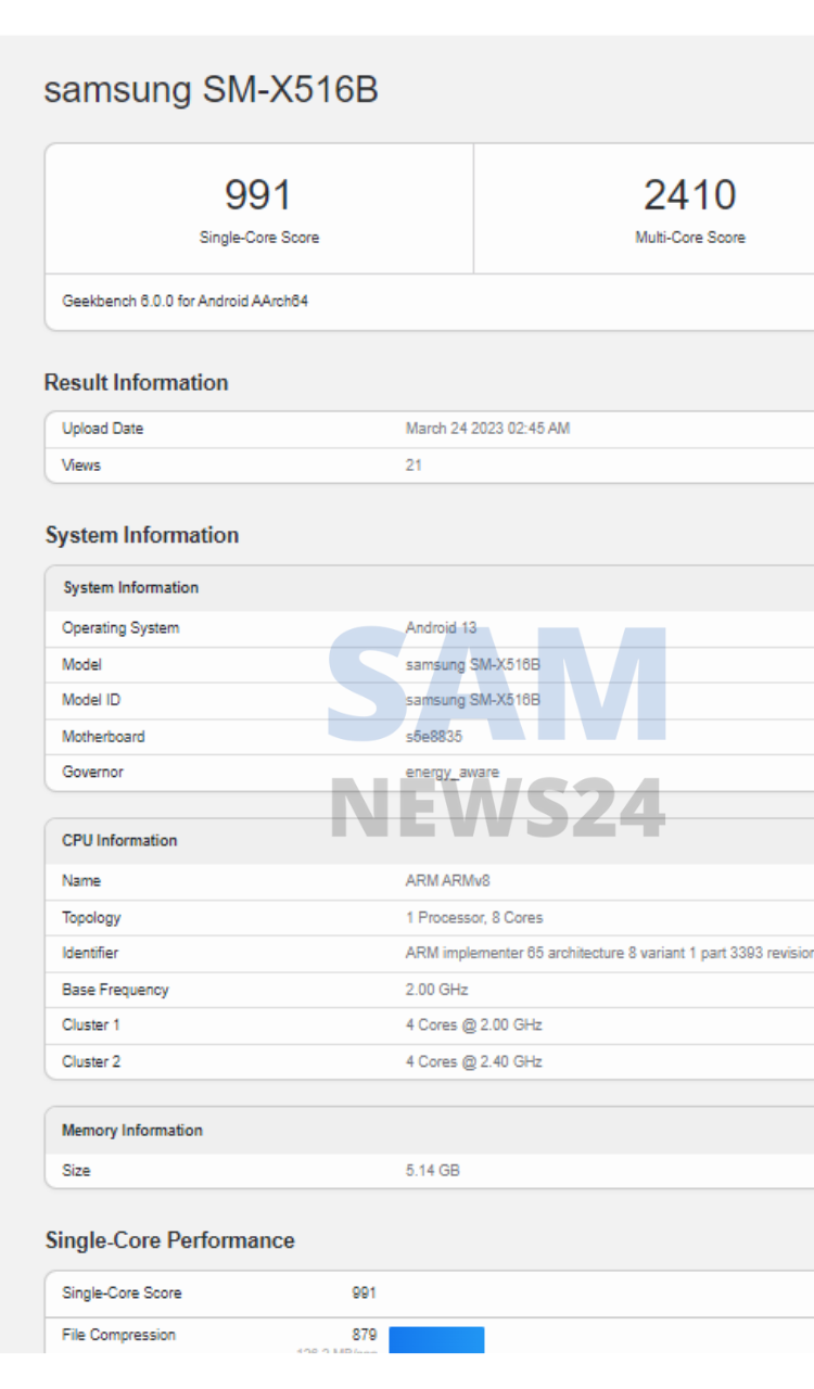 Galaxy Tab S9 FE Spotted on Geekbench