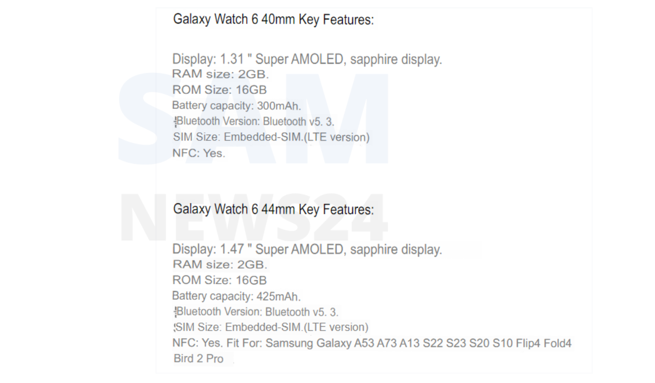 Galaxy Watch 6 Series specs leaked
