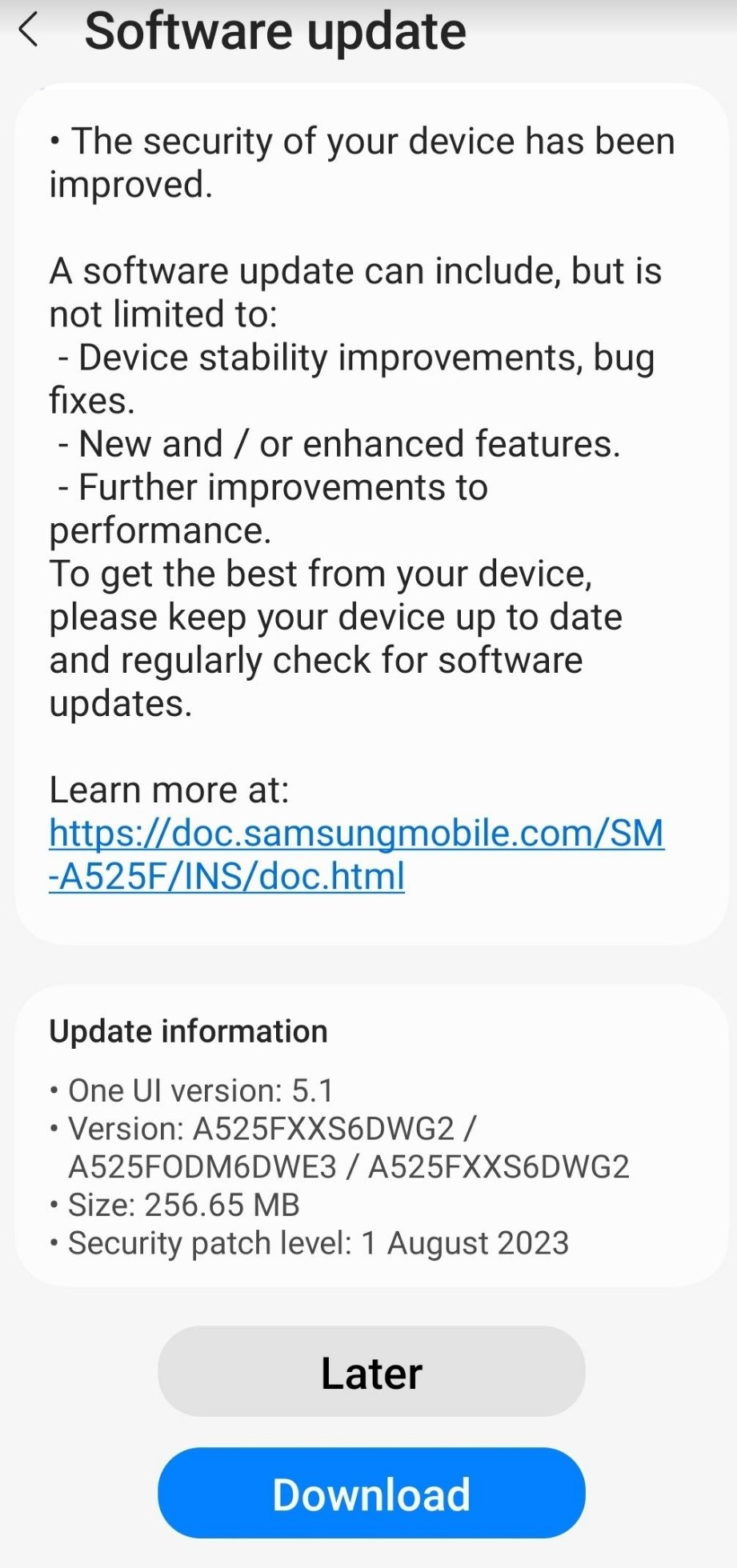 Galaxy A52 getting August 2023 security update
