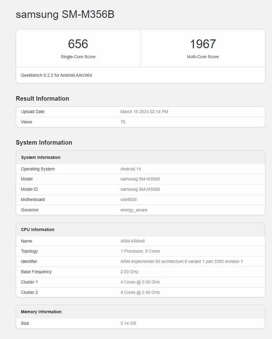 Galaxy M35 5G spotted on Geekbench